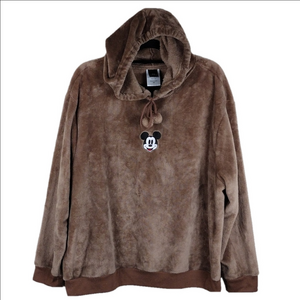 Disney Mickey Mouse Brown Fleece Long Sleeve Casual Pullover Drawstring Hoodie